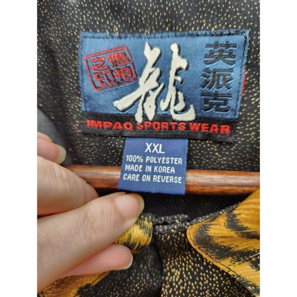VTGTiger Print Button-Up Shirt XXL Impaq Sports Wear Black & Gold 100% Polyester - Picture 3 of 5